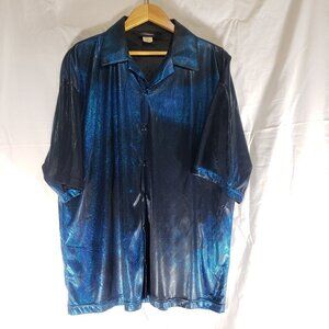 Vintage Hoax Made in USA #6102 Button Front Men's Shirt Blue Black - Sz XL*